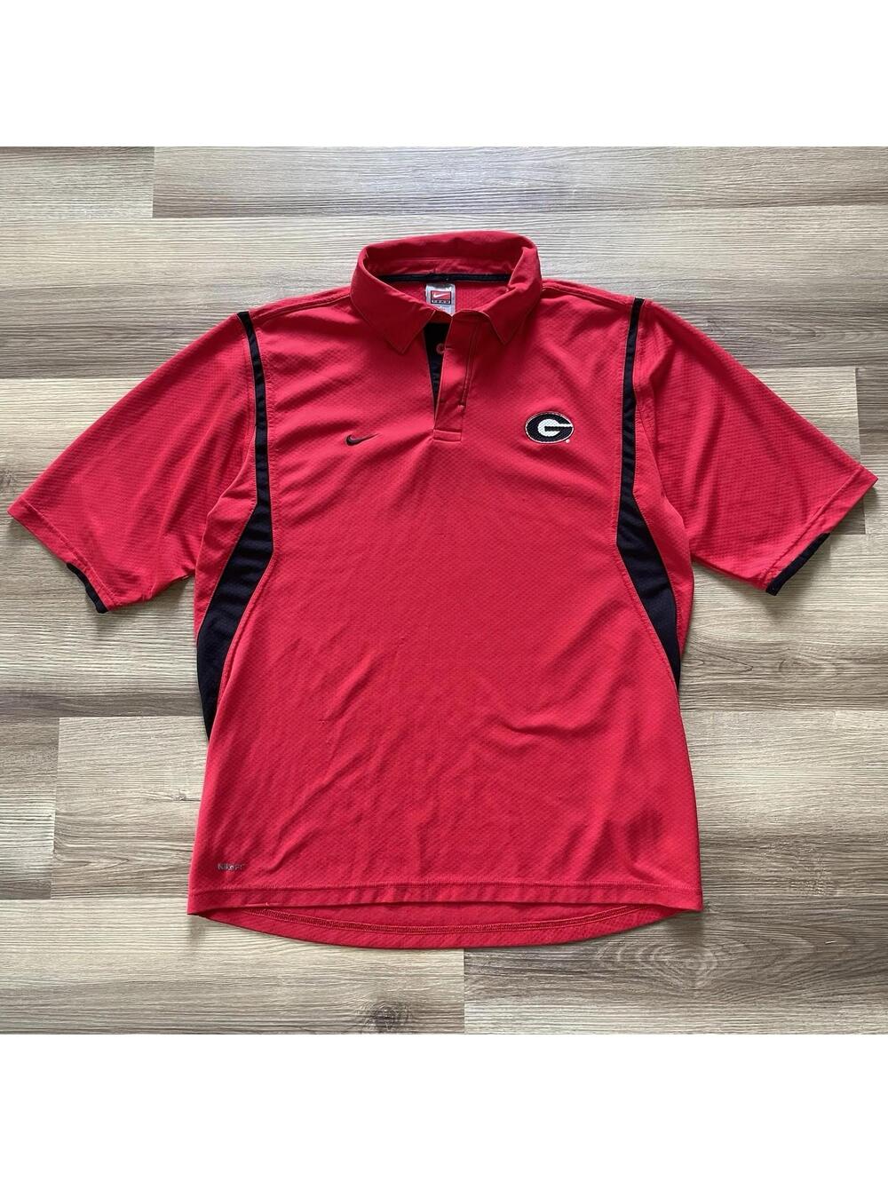 Vintage Georgia Bulldogs Nike Team Polo Shirt Mens Medium Red Short Sleeve NCAA
